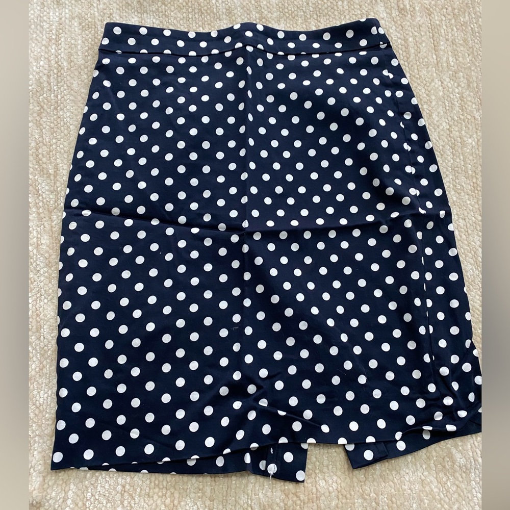 J Crew Blue with White Polka Dots Pencil Skirt